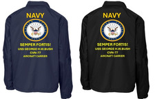 NAVY* USS GEORGE H.W.BUSH CVN-77* CARRIER*COACHES JACKET. NAVY OFFICIAL LICENSE