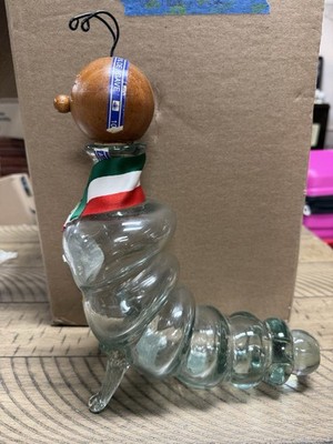 Vintage Agavita Tequila Worm Bottle Glass Caterpillar Decanter Mexico Barware