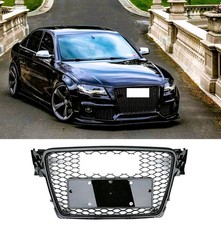 For Audi A4 S4 B8 Gloss Black RS4 Style Honeycomb Mesh Front Grill Grille 08-12