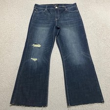 Liverpool Womens 12 Jeans Blue Denim Dark Wash Crop Flared Leg Raw Hem High Rise