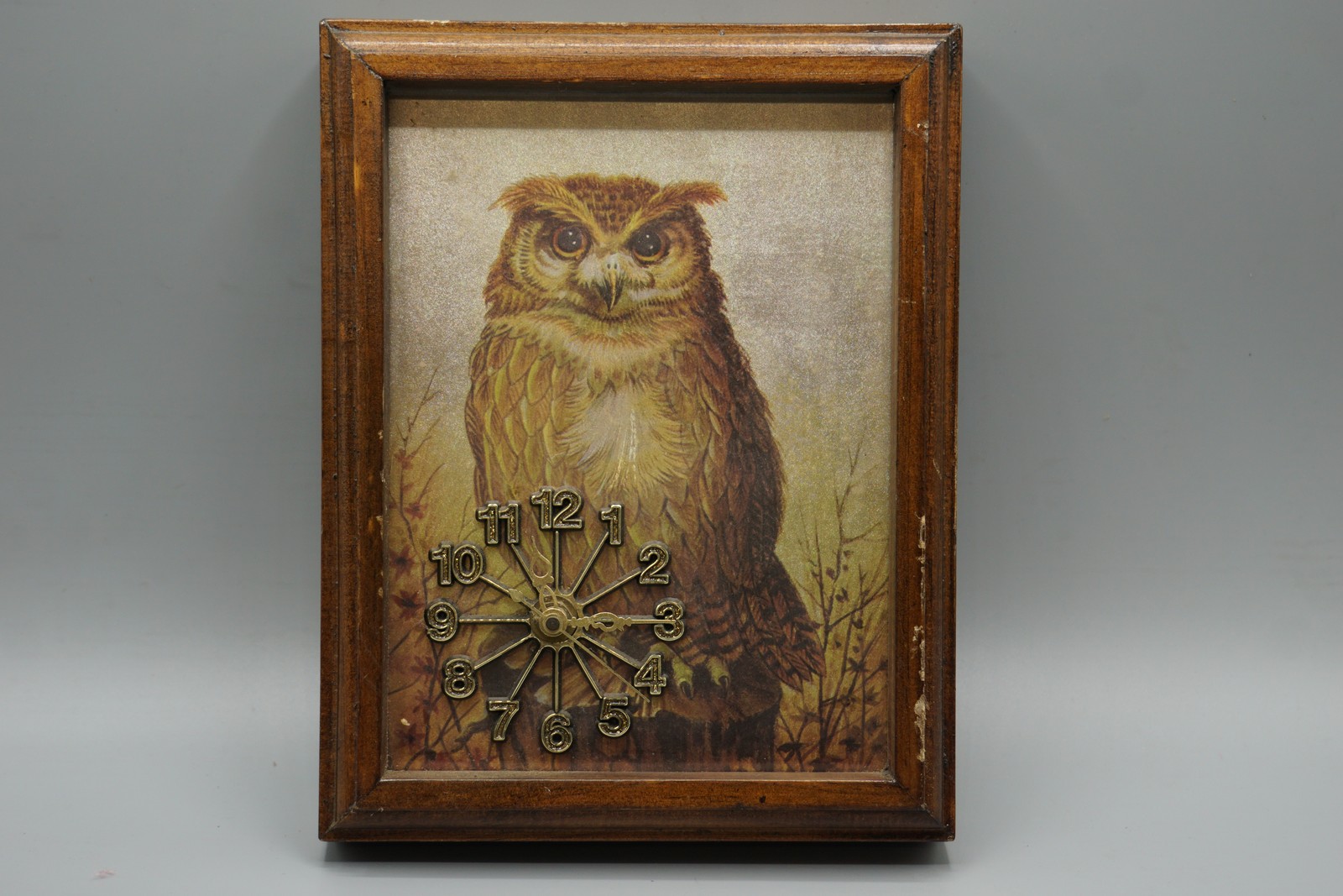 Vintage Owl Wall Clock Wood Frame Quartz Movement Forest Wildlife Home Decor Art