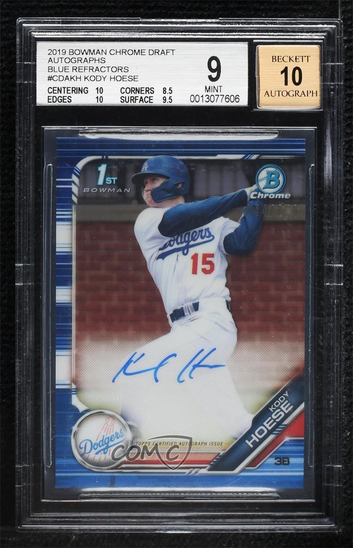 2019 Bowman Draft Chrome Pick Blue Refractor /150 Kody Hoese BGS 9 MINT Auto 0g4
