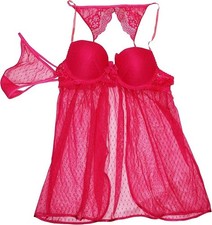 Linea Donatella Womens Mesh Lace Trim Babydoll Pink L
