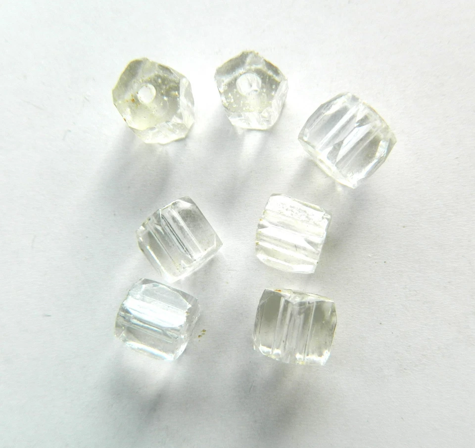 Glass Beads, Faceted Clear Tubes 7mm x 6mm Approx, Bag Of 7 Beads - Image 1 of 1