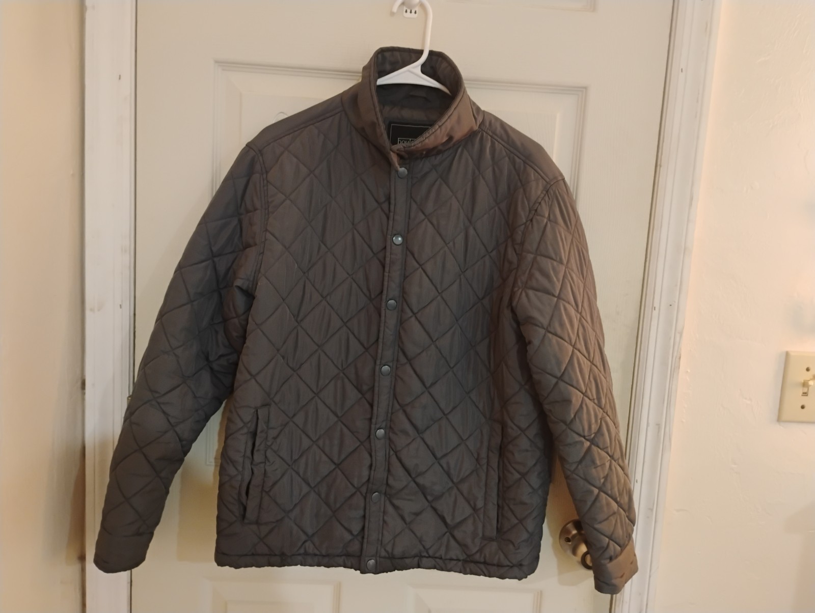 Boulevard Mens Quilted Jacket Medium M Gray Diamond Quilt Snap Front Coat - second product detail image