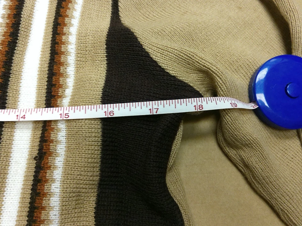 Vintage 70s Knit Zip Sweater Jacket Tan Brown Striped Mod Retro Full Zip Men S - Image 3 of 4