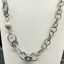 Vintage Silver Tone Chunky Chain Necklace Textured Pave Links Choker Style 19 in