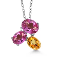 925 Silver and 10K Yellow Gold Pink Mystic Topaz and Yellow Sapphire Pendant