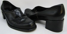 Franco Sarto Black Glove Leather Pump Loafer 1.5" Heels Top Stitch 9M.