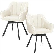 2 Swivel Dining Chairs with Armrests and Backrest Modern Velvet Side Chair Beige