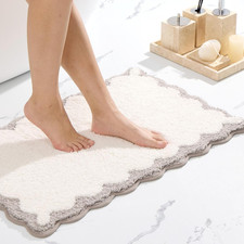 Cute Scalloped Bath Mat Grey Bathroom Rugs Non Slip Washable, Quick Dry Absorben