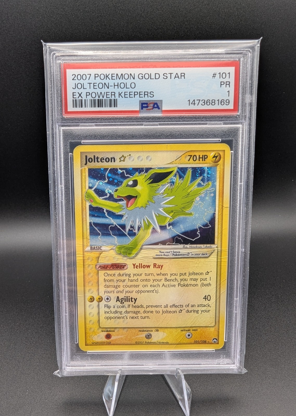 *PSA 1* 2007 Pokemon Jolteon Gold Star EX Power Keepers Holo Ultra Rare #101/108