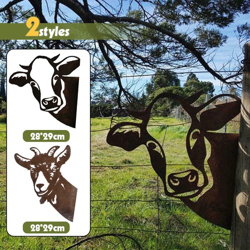 Art Hanging Metal Peeping Cow Goat Ornaments Outdoor Garden Adornment Home Decor - Foto 2 di 16