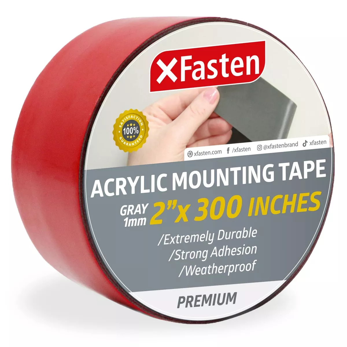 XFasten Extreme Double-Sided Acrylic Mounting Tape Removable, Gray, 2-inch  x