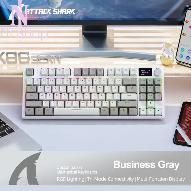 86% Compact Wireless Mechanical Keyboard with Hot-Swappable Switches, OLED Display, and Volume Rotary Knob for Ultimate Customization