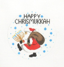 Laura Love Designs Happy Chrismukkah Ornament Handpainted Needlepoint Canvas