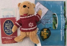 Winnie The Pooh Christmas Bean Bag Plush RARE 1998 Snowflake Sweater New w/ Tags