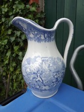 1805 Battle of Austerlitz Napoleonic War scenes Large Blue & White Pitcher  Jug