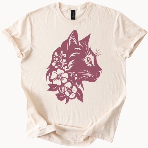 Floral Cat Tee Whimsical Feline Shirt Cute Cat Graphic Top