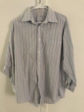 Faconnable Men’s Shirt Size 16.5 32 Striped 100% Cotton Long Sleeve Made In USA