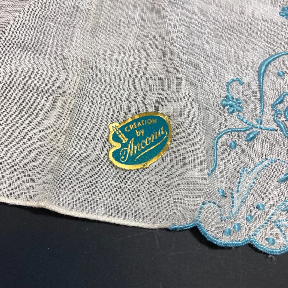 Ancona Handkerchief Vintage Madeira Linen Monogrammed J Wedding Something Blue - Image 3 of 4