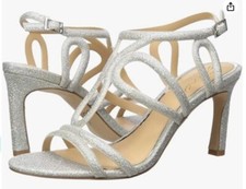 Jewel Badgley Mischka Simba Sz US 9.5 M Womens Ankle Strap Heeled Sandals Silver