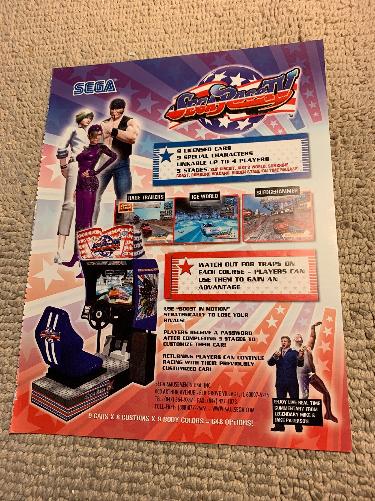 118 1/4” Sega Race Tv arcade video game flyer eBay