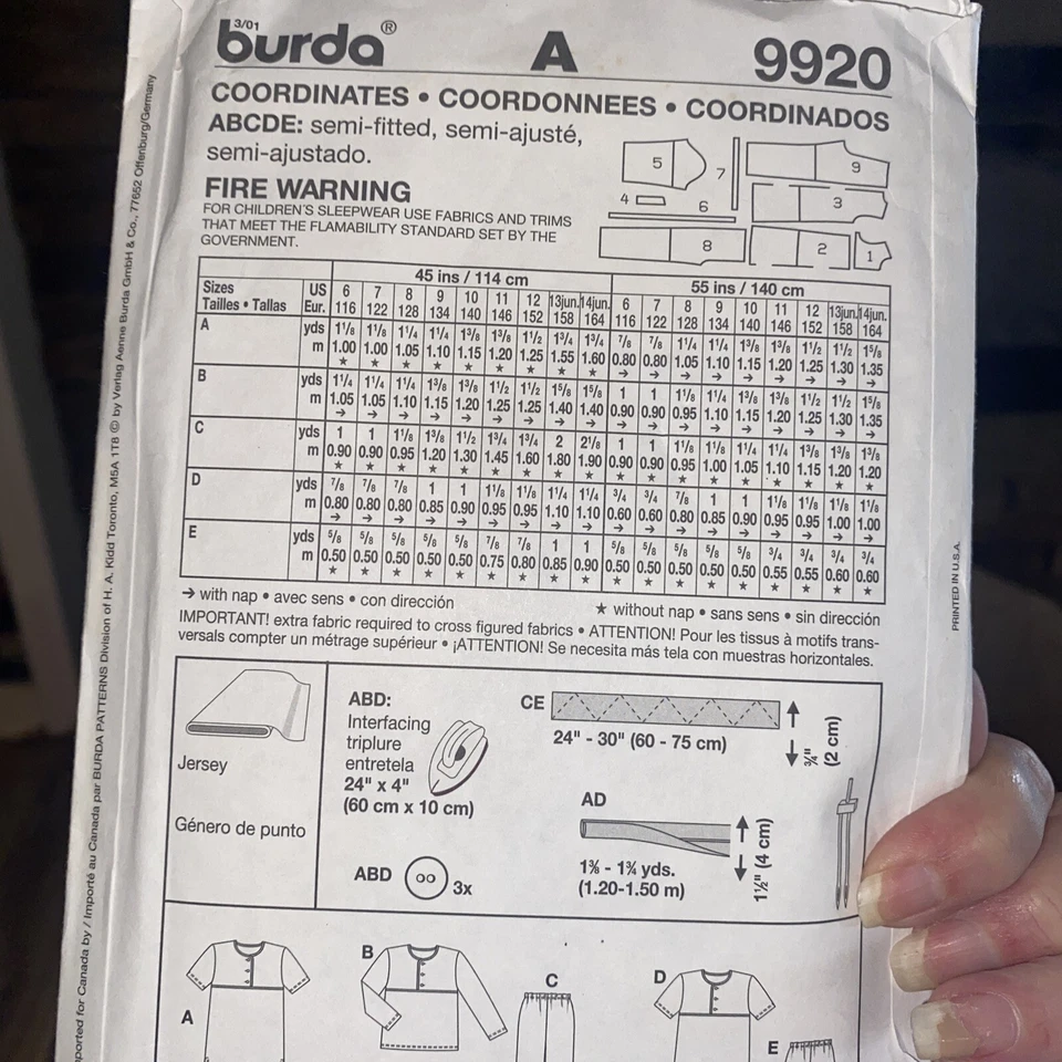 Burda Children’s Sleepwear Pattern 9920 Size 6-12 13jr-14jr Uncut - Image 2 of 2