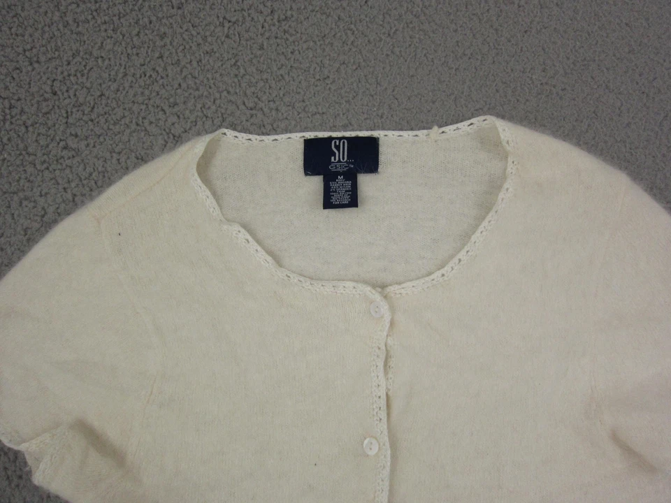 SO GSJC Suéter Mujer Mediano Crema Angora Conejo Difuso Suave Abotonado Corto Foto 2 de 4