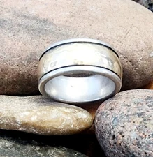 James Avery Wide 14kt Gold and Sterling Silver Lightly Hammered Ring Size 11.75