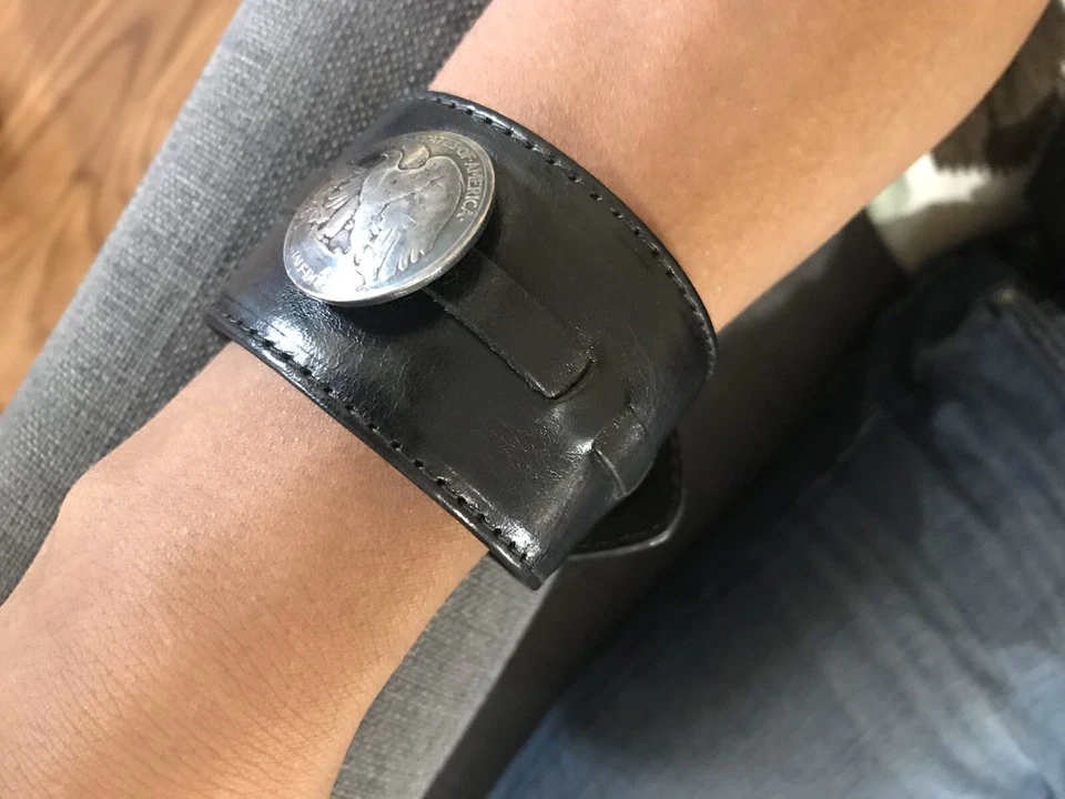 KING BABY - Half Dollar Coin Men’s Matte Gator Leather Cuff Bracelet - NWOT - Image 3 of 4