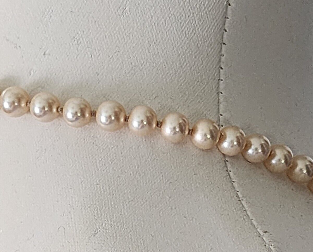 Vintage Marvella Signed Hand Tied 6mm Cream Simulated Pearl Strand