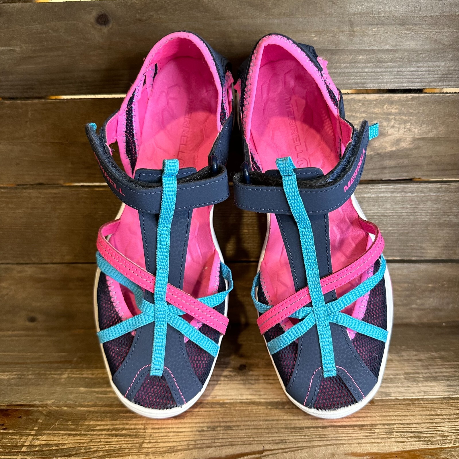 Scarpe sandali da trekking outdoor Merrell Dragonfly blu nuovi senza scatola grandi bambini taglia 7 anni