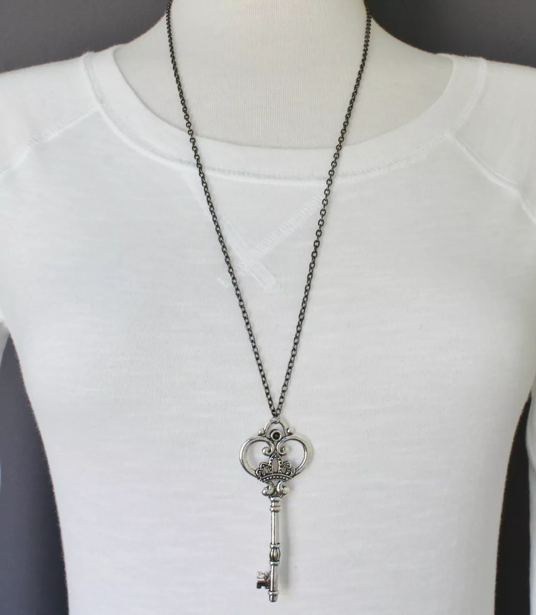 Silver Dark Grey key necklace 27