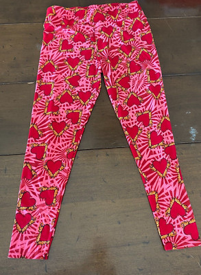 LuLaRoe Leggings Women's Tall & Curvy Red Heart Gold Print Pull-On Performance