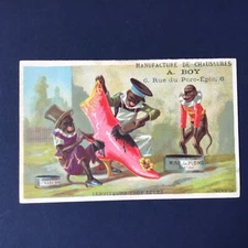 Chromo Antique Humanized Monkeys Shoe 19th Century Shoe Monkey Scrap 19thC