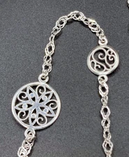 Vintage Rare Pristine Milor Italy Sterling Fancy Scroll Medallion 30" Necklace