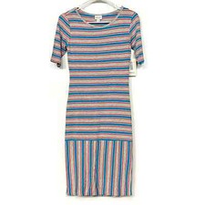 LuLaRoe Julia Bodycon Dress XXS NWT Gray/Red/Blue Striped Women’s
