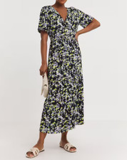 JD WILLIAMS BUTTON THROUGH BLACK FLORAL MIDI DRESS SIZE 14  (ref 328) SALE