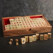 NEW Mahjong Set w/ Case Mango Wood Wooden Tile Game Chinese Domino Adult