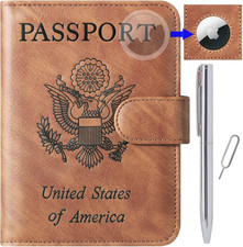 Airtag Passport Holder Cover Wallet Travel Essentials Leather Rfid Blocking Case