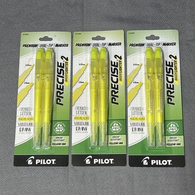 3 Pack Lot Pilot Precise Marklighter 2 Highlighter Dual Tip Marker Yellow Draw