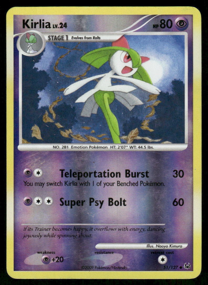 KIRLIA 51/127 UNCOMMON PLATINUM POKEMON REVERSE HOLO HEAVILY PLAYED
