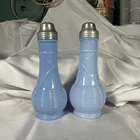 Vintage JEANNETTE Delphite Blue Milk Glass Basketweave Salt & Pepper Shakers