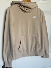 Nike Pullover Hoodie Size S Solid Beige Logo Pockets Hooded