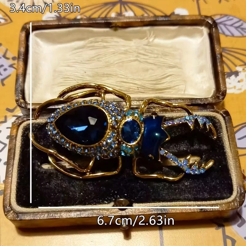 Edle Käfer Brosche Blau Gold – Statement Schmuck Vintage Stil, Geschenkidee