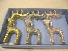 3- Metal Silver  Gold Reindeer With Antlers, Deer, Christmas Ornaments 4.5" New