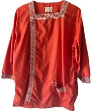 Vintage 1980 s Pajama Top Pleetway Mens Red Orange Trim Long Sleeve Zeus XL