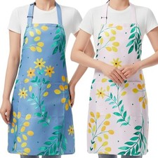 2 Pack Floral Aprons with Pocket, Blooming Womens Aprons Waterproof Adjustabl...