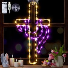 16 Inch Easter Cross Window Lights Decorations, 8 Lighting Modes Easter Windo...